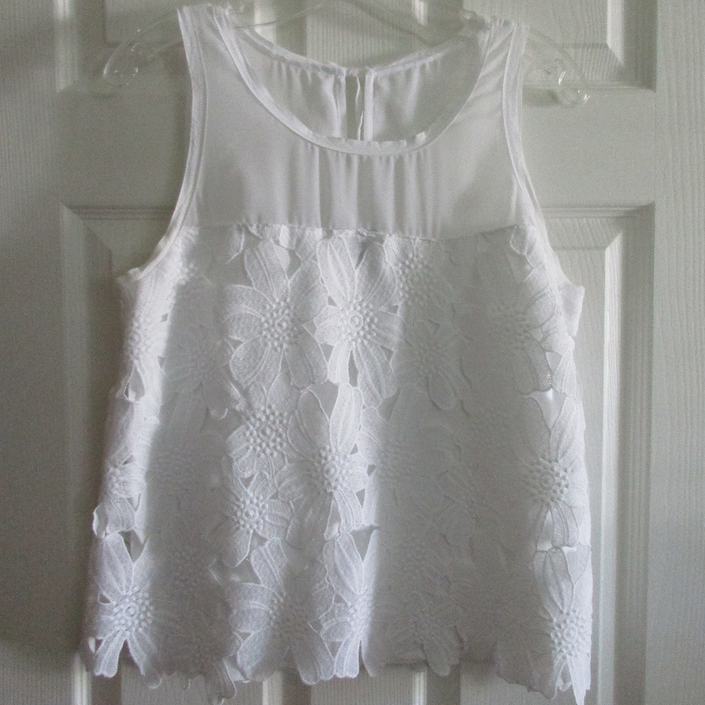 Ann Taylor lace sleeveless top with chiffon